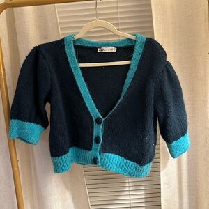 Zara Blue and Teal Knit cropped Sweater